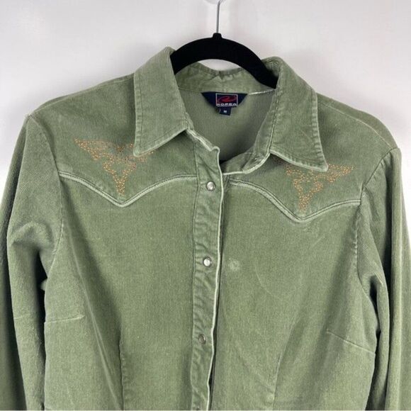 Roper Green Corduroy Embroidered Button Up Long Sleeve Western Shirt Size Medium - Picture 6 of 10